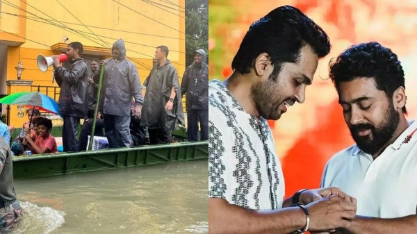 Suriya and Karthi provide financial assistance of 10 lakh rupees Due to Michaung Cyclone 