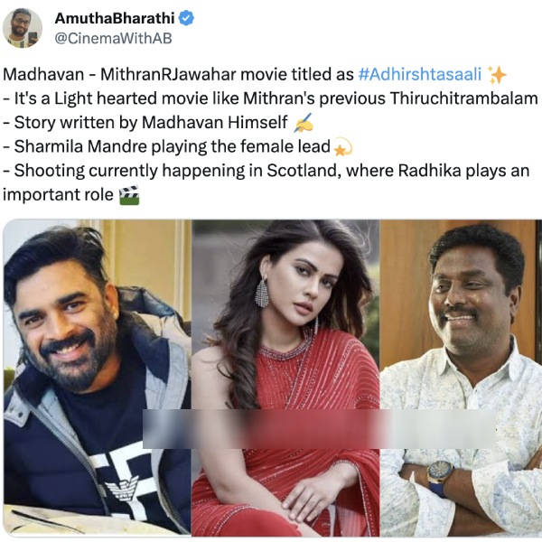Actor Madhavan -Mithran R Jawahar Combo Tamil New Movie Titled as Athirshta Sali