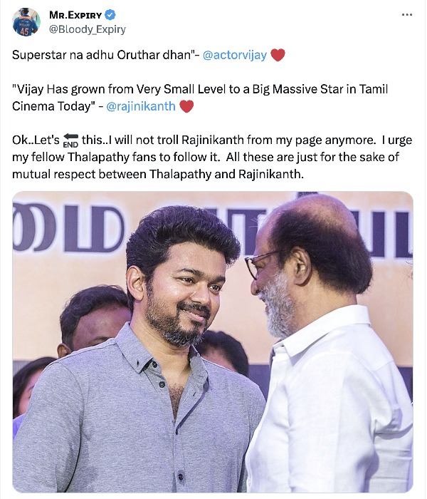 Vijay fans promised they dont troll Rajinikanth hereafter in social media