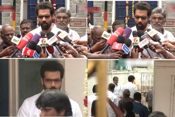 Actor sathyaraj son sibiraj respects at the vijayakanth samadhi