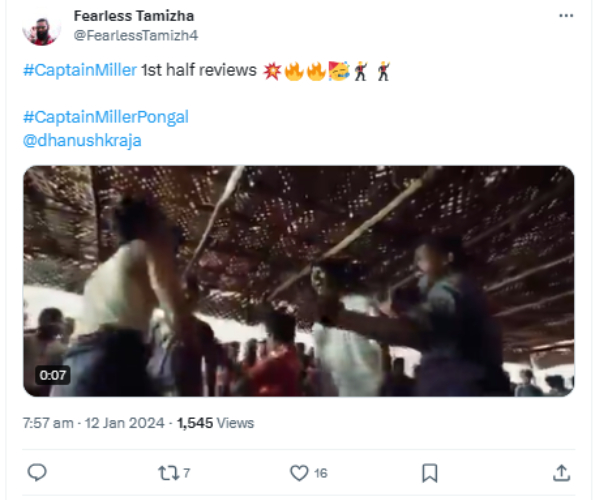 Captain Miller Twitter Review in Tamil 