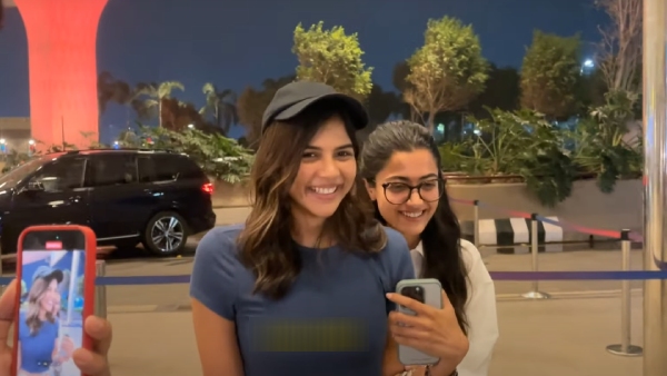 Rashmika Mandanna avoids Filmfare and she hide behind Kalyani Priyadarshan at airport Rashmika Mandanna avoids Filmfare and she hide behind Kalyani Priyadarshan at airport