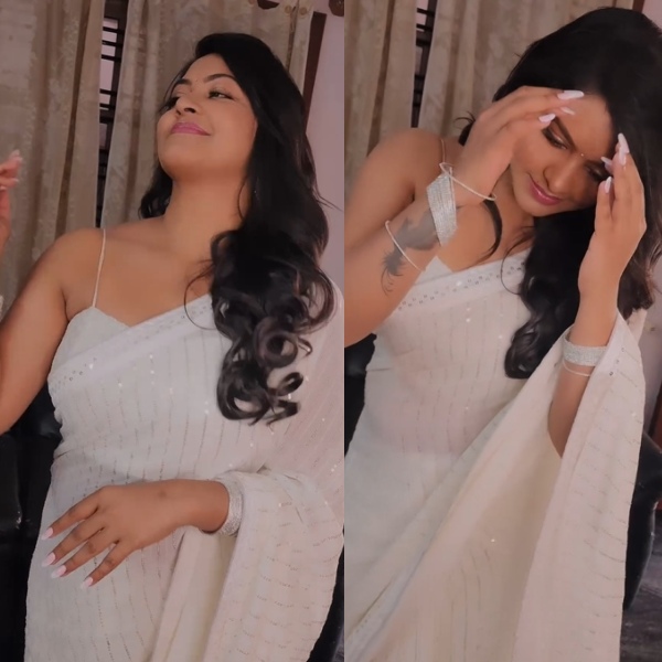 Actress Rachitha mahalakshmi shared new photoshoot picutre in see through saree