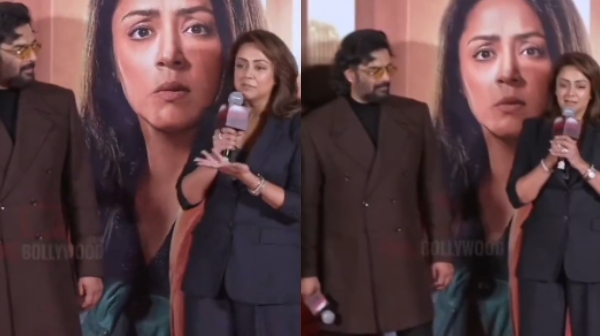 Actress Jyothika attends Shaitaan movie promotions in Coat shoot look