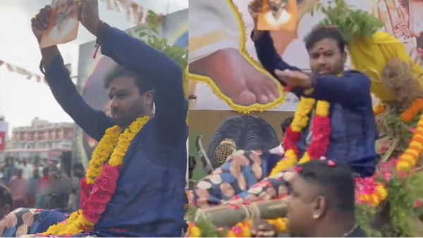 actor cool suresh comes in funeral vehicle for vadakkupatti Ramasamy movie