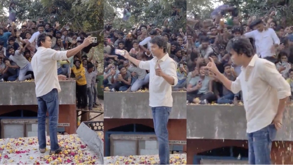 Actor Vijay meets his fans in GOAT movie shooting spot again Actor Vijay meets his fans in GOAT movie shooting spot again