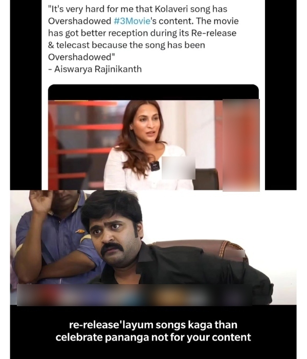 Anirudh fans trolled Aishwarya Rajinikanth and poured memes for her latest Kolaveri comment