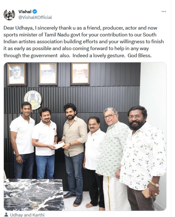 Netizens trolls Vishal after Udhayanidhi gives 1 crore rupees for Nadigar Sangam building Netizens trolls Vishal after Udhayanidhi gives 1 crore rupees for Nadigar Sangam building