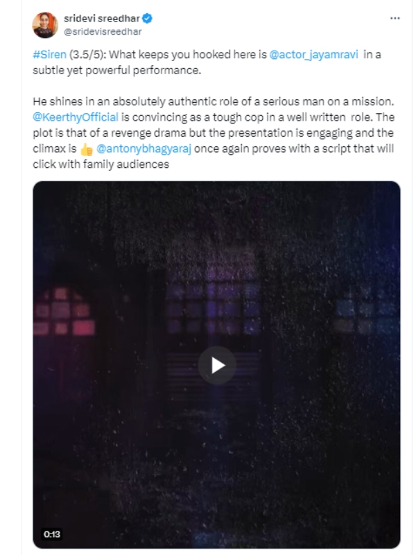 Siren Twitter Review in Tamil: Jayam Ravi and Keerthy Suresh stuns fans Siren Twitter Review in Tamil: Jayam Ravi and Keerthy Suresh stuns fans