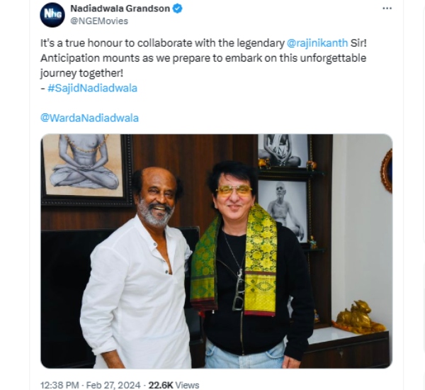 Unexpeced! Rajinikanth joined hands with popular Bollywood Producer Sajid Nadiadwala