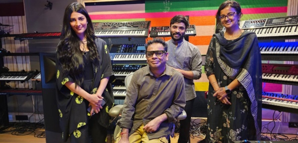 Actress Shruti haasan joined with Music composer AR Rahman for Jayam Ravis Kadhalikka Neramillai movie song
