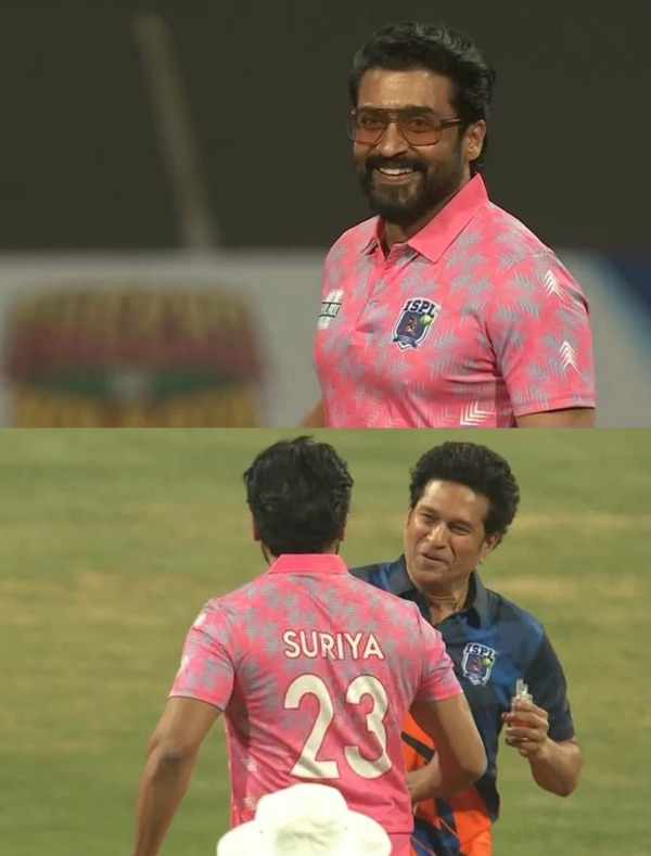 Suriya daugther Diya and son Dev meets Raina at ISPL opening ceremony