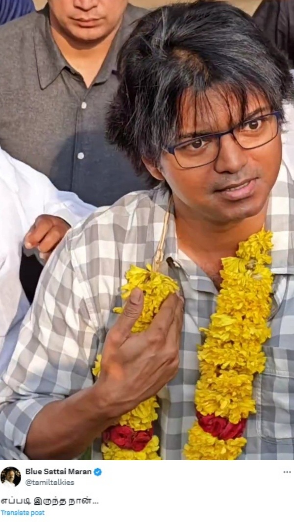 Blue Sattai Maran trolls Vijay s latest hair style and look at Kerala