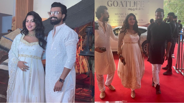 Actress Amala paul attends The goat life movie Music launch with her husband