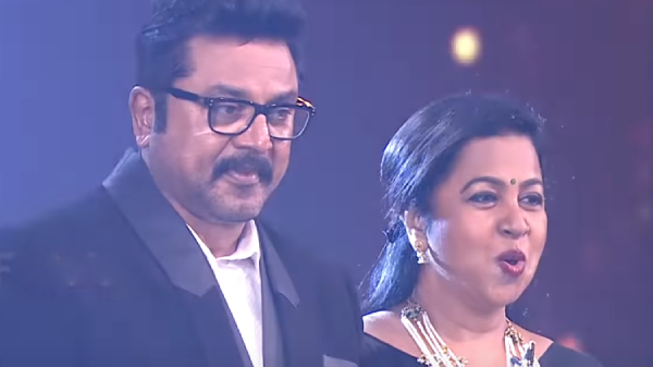 actor Balakrishna who hugged and kissed Radhika on stage and Sarathkumar s action