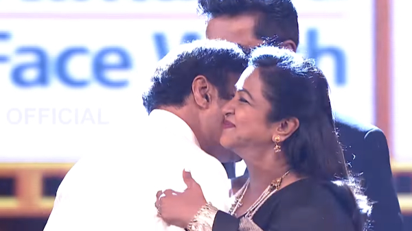 actor Balakrishna who hugged and kissed Radhika on stage and Sarathkumar s action