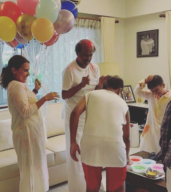 celebrities like Rajinikanth Rashmika and kiara advani and many involved in holi celebration