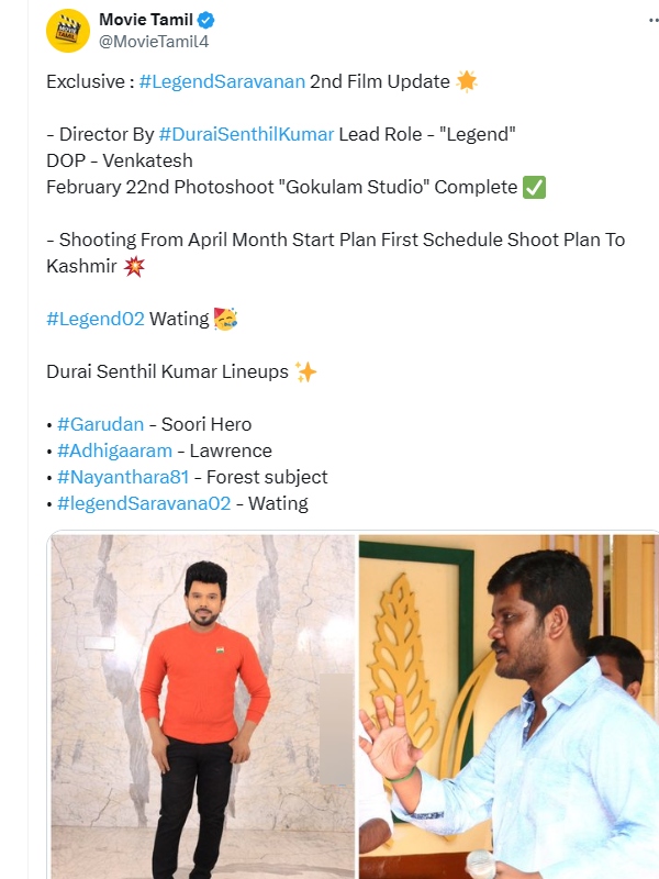 Legend Saravanan s next movie with durai Senthilkumar shooting plan is here