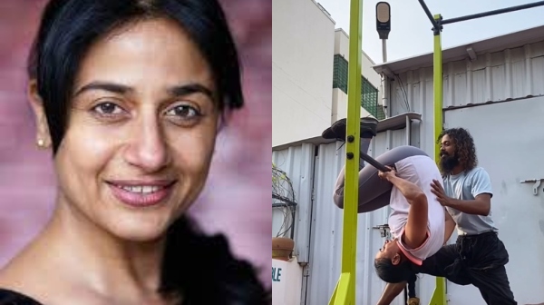 Anu Haasan doing swing stunt and says she done it before 48 years