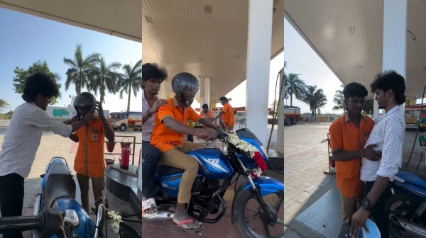 vijay television famous kpy bala surprize gift to petrol bunk staff