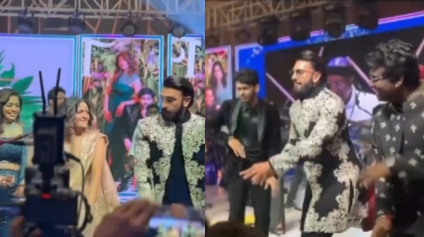 Aditi Shankar grooves Appadi Podu with Atlee and Ranveer Singh at Aishwarya Shankar marriage