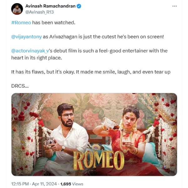Vijay Antony s Romeo Twitter Review and Reactions in Tamil