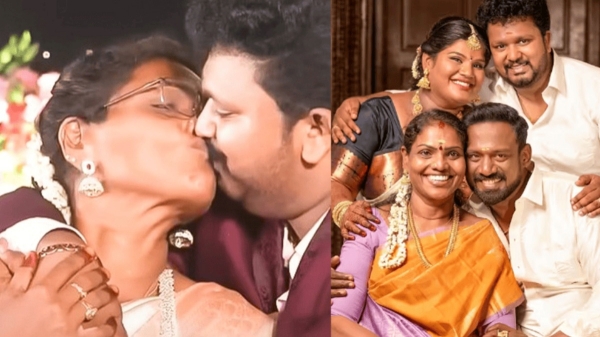 Fans criticize son-in-law Karthik for kissing Robo Shankar s wife at Reception Fans criticize son-in-law Karthik for kissing Robo Shankar s wife at Reception