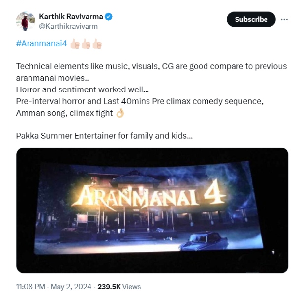 Here are the Sundar C Aranmanai 4 Movie Twitter Review