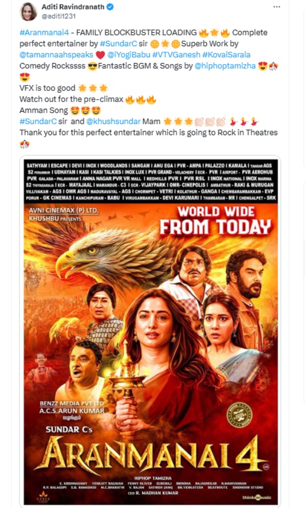 Here are the Sundar C Aranmanai 4 Movie Twitter Review