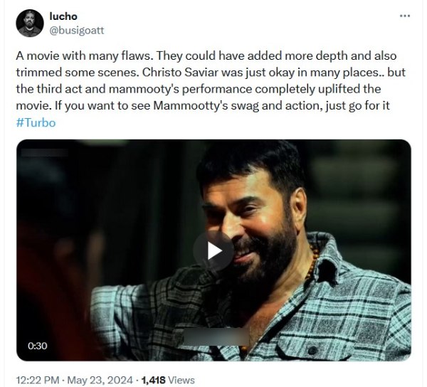 Mammootty s Turbo Twitter Review and Reactions is here
