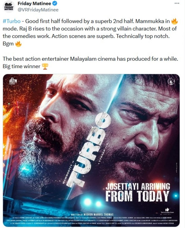 Mammootty s Turbo Twitter Review and Reactions is here