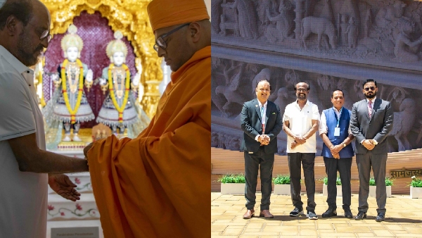 Actor Rajinikanth visits Abu dhabi s Hindu temple Baps hindu mandir