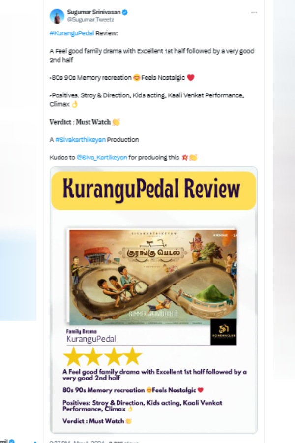 Sivakarthikeyan s Kurangu Pedal Twitter Review and Reactions