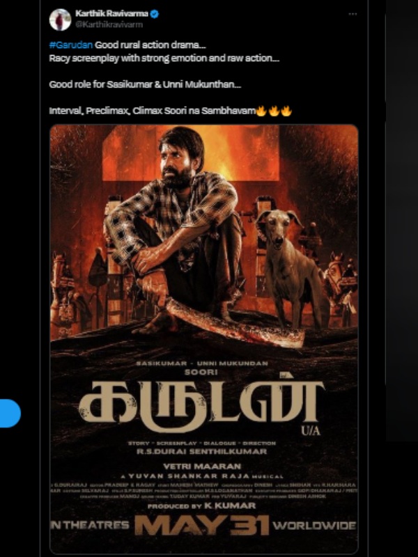 Review  Soori  Garudan  Yuvan Shankar Raja  Sasikumar  Unni Mukundan