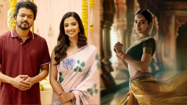 Vijay s GOAT Heroine Meenakshi Chaudhary latest Saree Stills