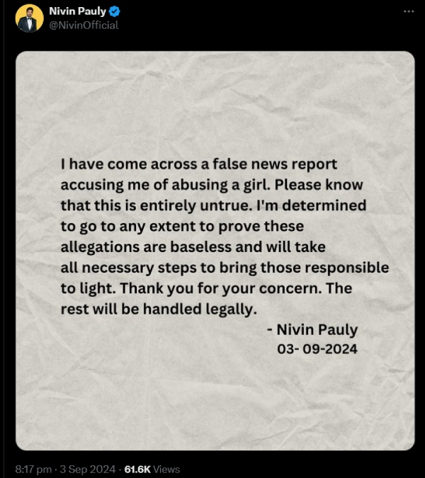 nivin pauly hema committee sexual assault