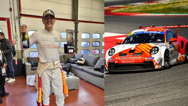 Ajithkumar shows Trophy to fans after his Racing Team Won Third Prize at Italy Mugello 12H Race Ajithkumar shows Trophy to fans after his Racing Team Won Third Prize at Italy Mugello 12H Race