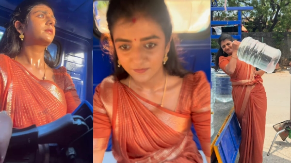 Bigg Boss fame Gabriella Charlton ride load auto and carry big water cans for serial shooting