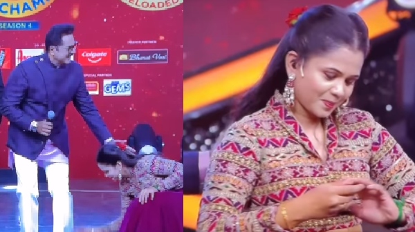 vj-manimekalai-falls-at-sarathkumars-feet-and-receives-blessings-during-the-dance-jodi-dance-show vj-manimekalai-falls-at-sarathkumars-feet-and-receives-blessings-during-the-dance-jodi-dance-show