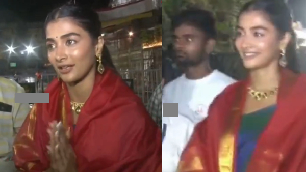 Retro Movie Actress Pooja Hegde In Tirupati Temple With Her Family