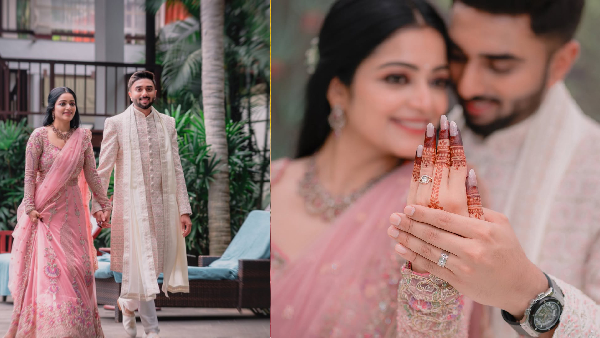 Thegidi movie actress janani iyer engagement with Her Lover pilot sai roshan shyam photos Goes Trending