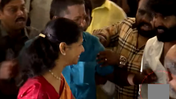 Some One Push Actor Soori At Producer Isari Ganesh Daughter Wedding Front Of Kanimozhi MP