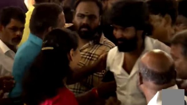 Some One Push Actor Soori At Producer Isari Ganesh Daughter Wedding Front Of Kanimozhi MP