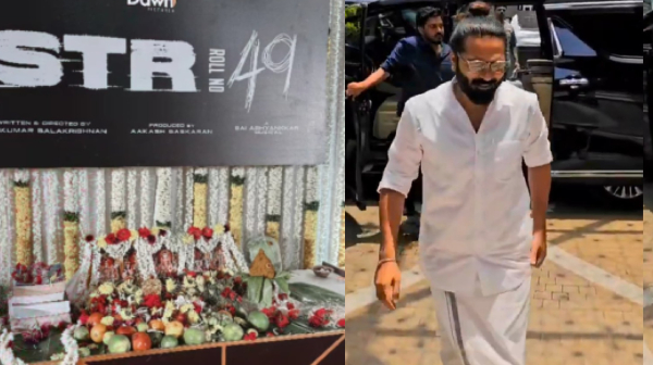 STR 49 Pooja stills Simbu Kayadu Lohar santhanam and Sai Abhyankkar spotted