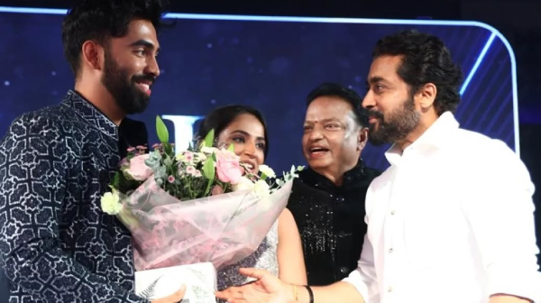 Suriya surprisingly visits Ishari Ganesh daughter sangeet and blessed her for a lovely marriage life