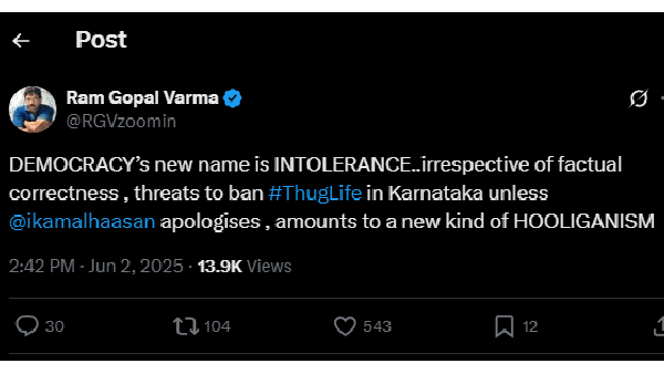 Director Ram Gopal Varma Slams Karnataka Film Industry For Kamal Haasan Thug Life Film Release Issue