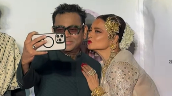 Veteran Actress Rekha kissed AR Rahman at Umrao Jaan premiere video goes viral