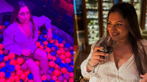 Malavika enjoys her wine and shares some playful pictures too