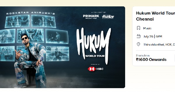 Anirudh Chennai Hukum World Tour Concert Tickets Sold 45 Minutes Anirudh Chennai Hukum World Tour Concert Tickets Sold 45 Minutes