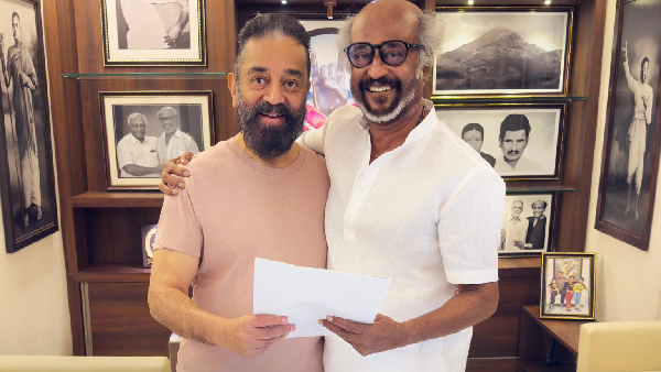 Kamalhaasan Meets Rajinikanth Before He Takes Rajya Shaba Member Oath Kamalhaasan Meets Rajinikanth Before He Takes Rajya Shaba Member Oath